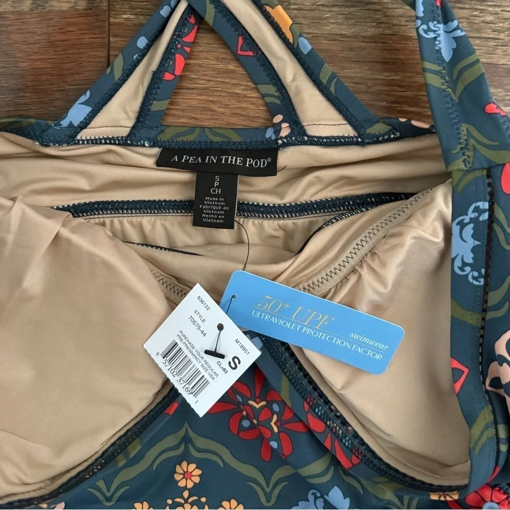 NWT A Pea In The Pod Mosaic Tile Print Maternity Tankini Swimsuit